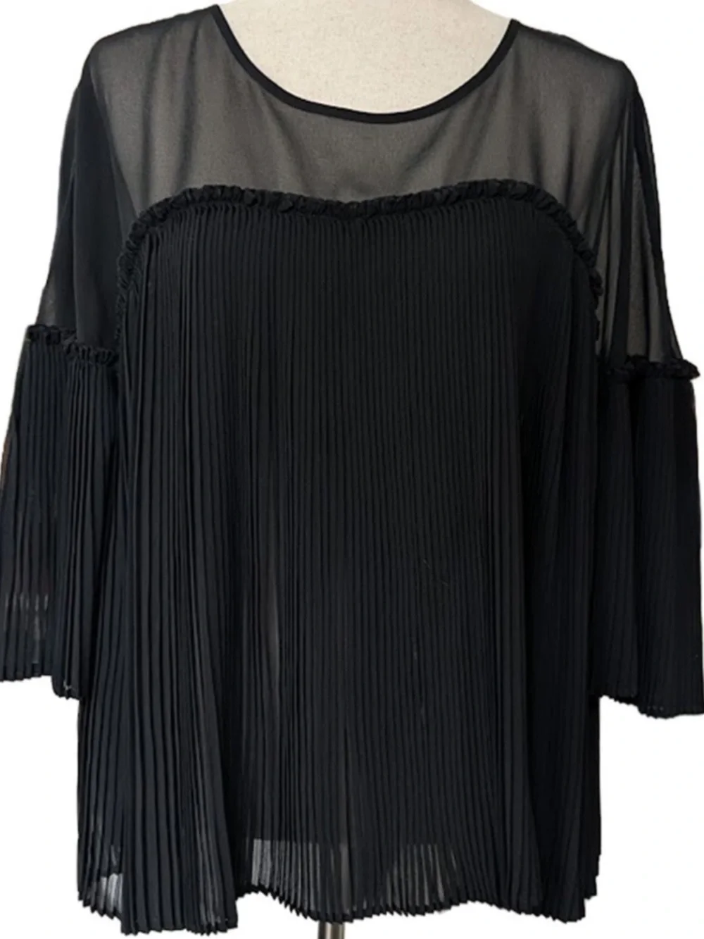 INC International Concepts Black Pleated Sheer Yoke Blouse size medium